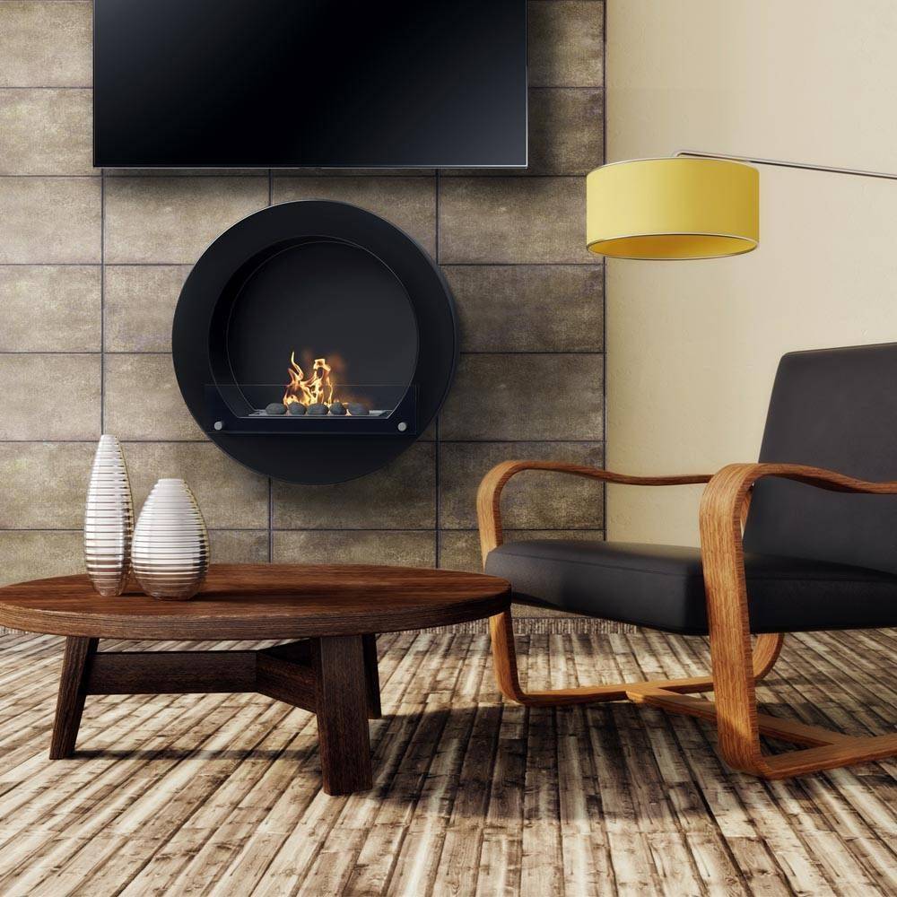 Black bioethanol fireplace in a contemporary setting