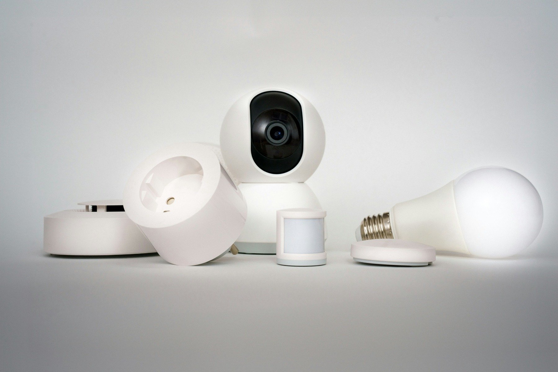 Various smart home devices on a table